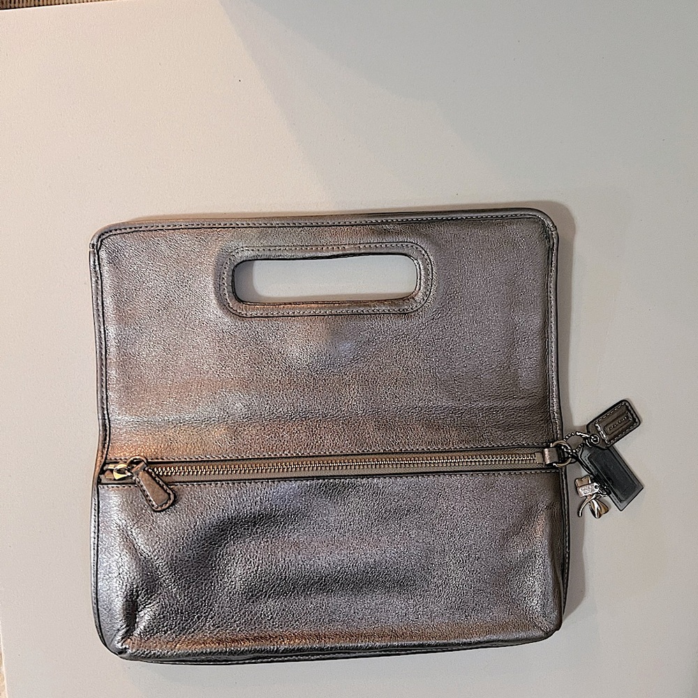Coach Hampton Weekend Metallic Leather Flap Clutch Bag - Picture 14 of 15